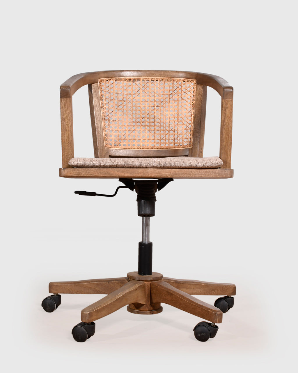 Wooden Cane Office Chair on Wheels