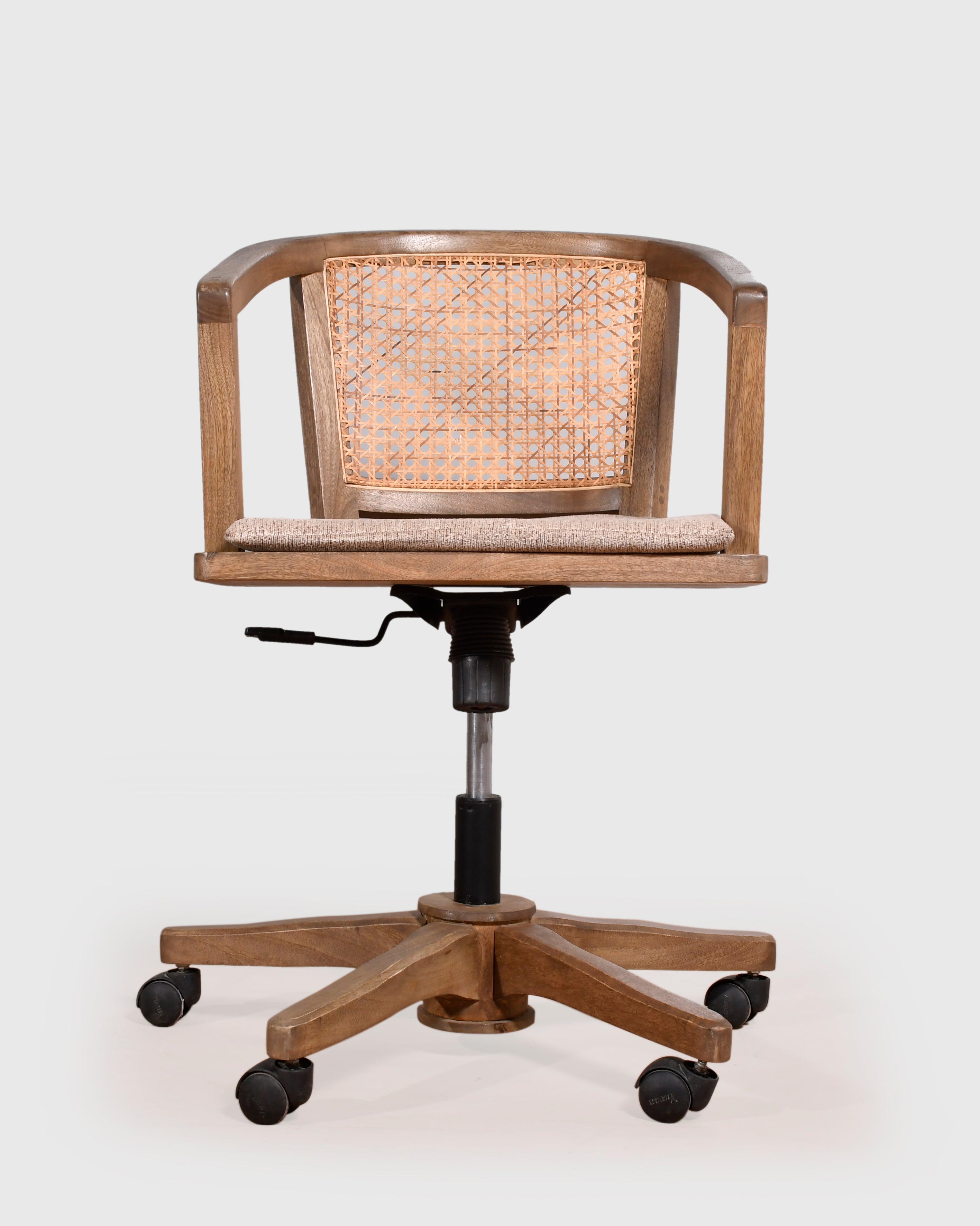 Wooden Cane Office Chair on Wheels