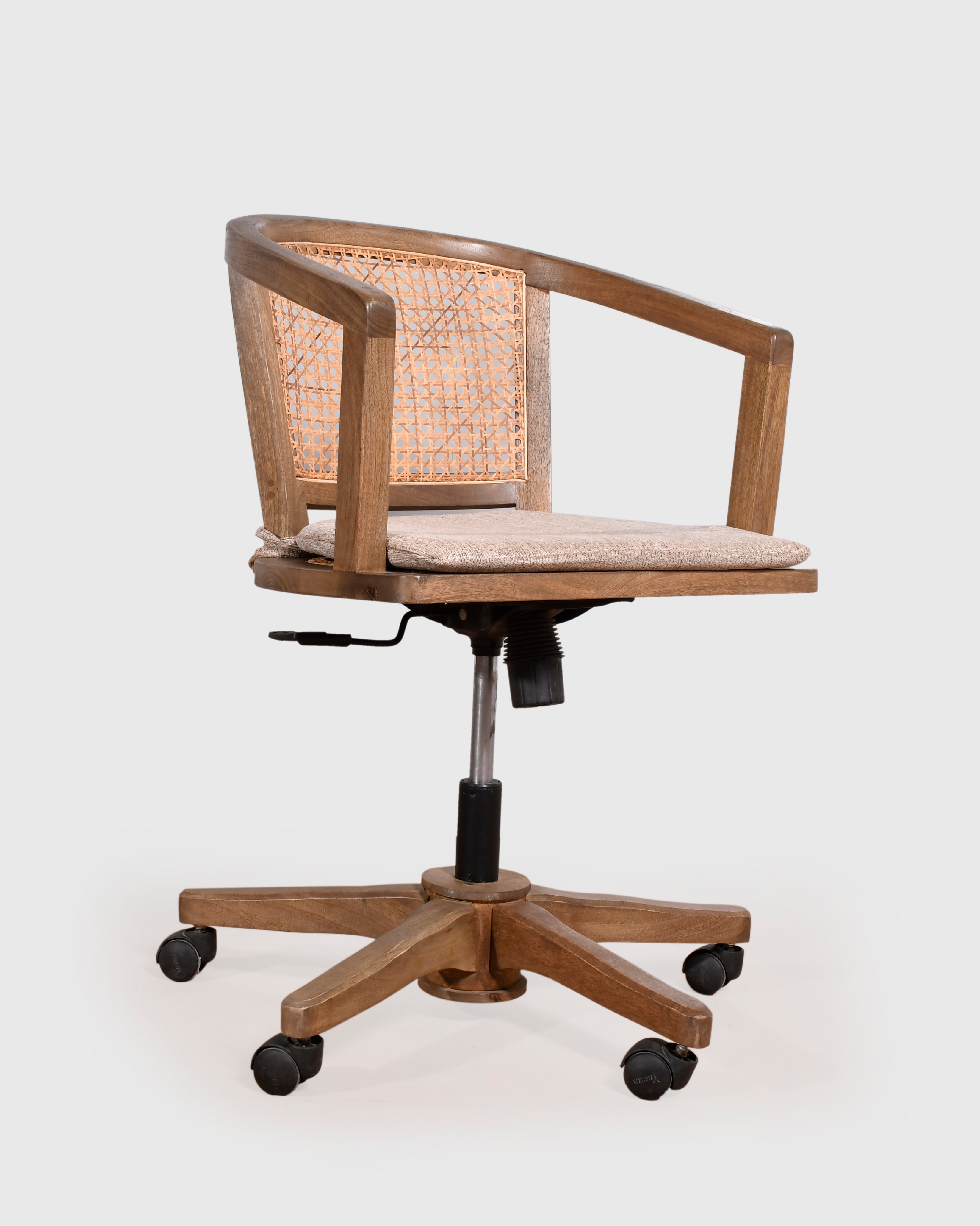 Wooden Cane Office Chair on Wheels