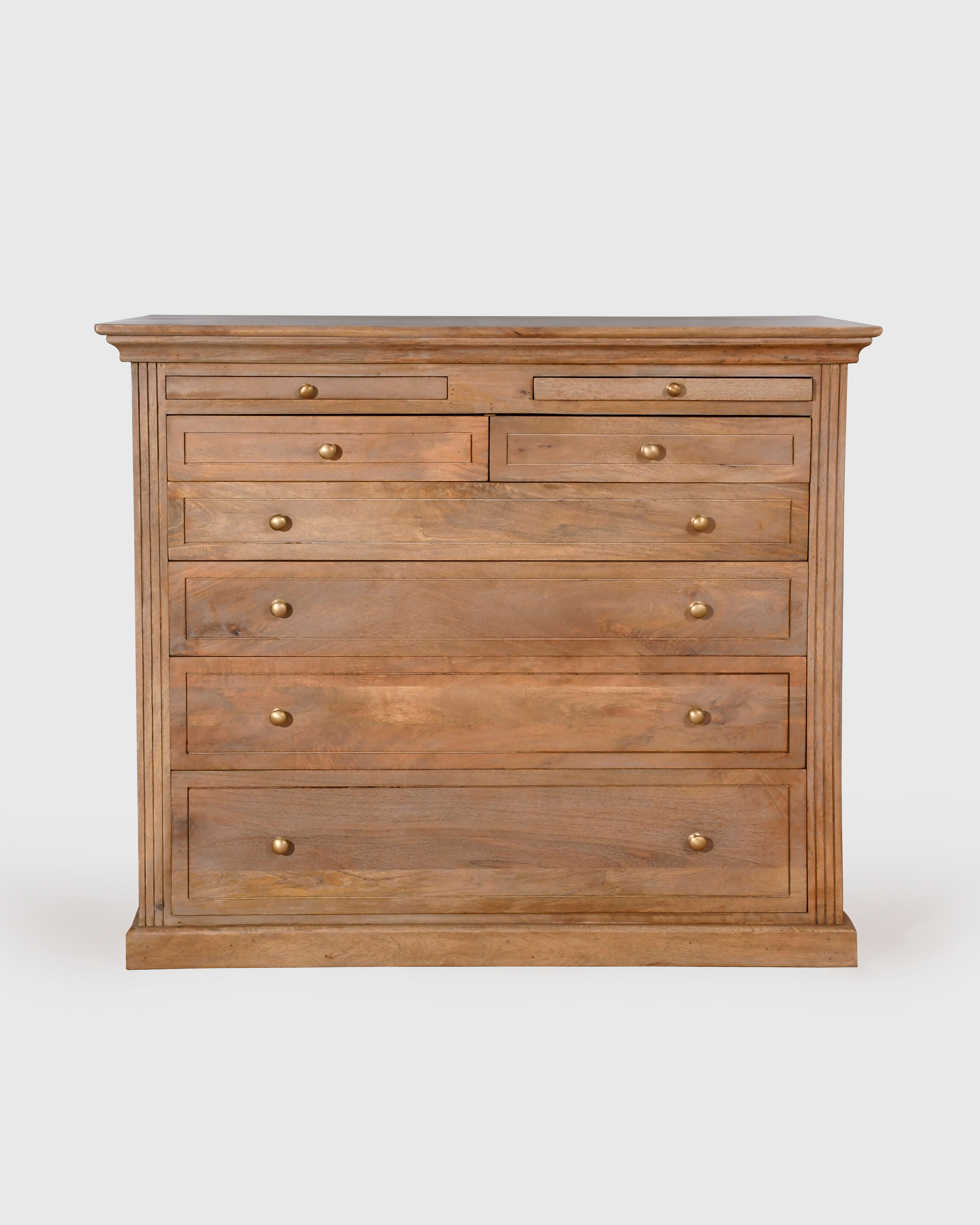 Solid Wood Chest of Drawers with Brass Knobs