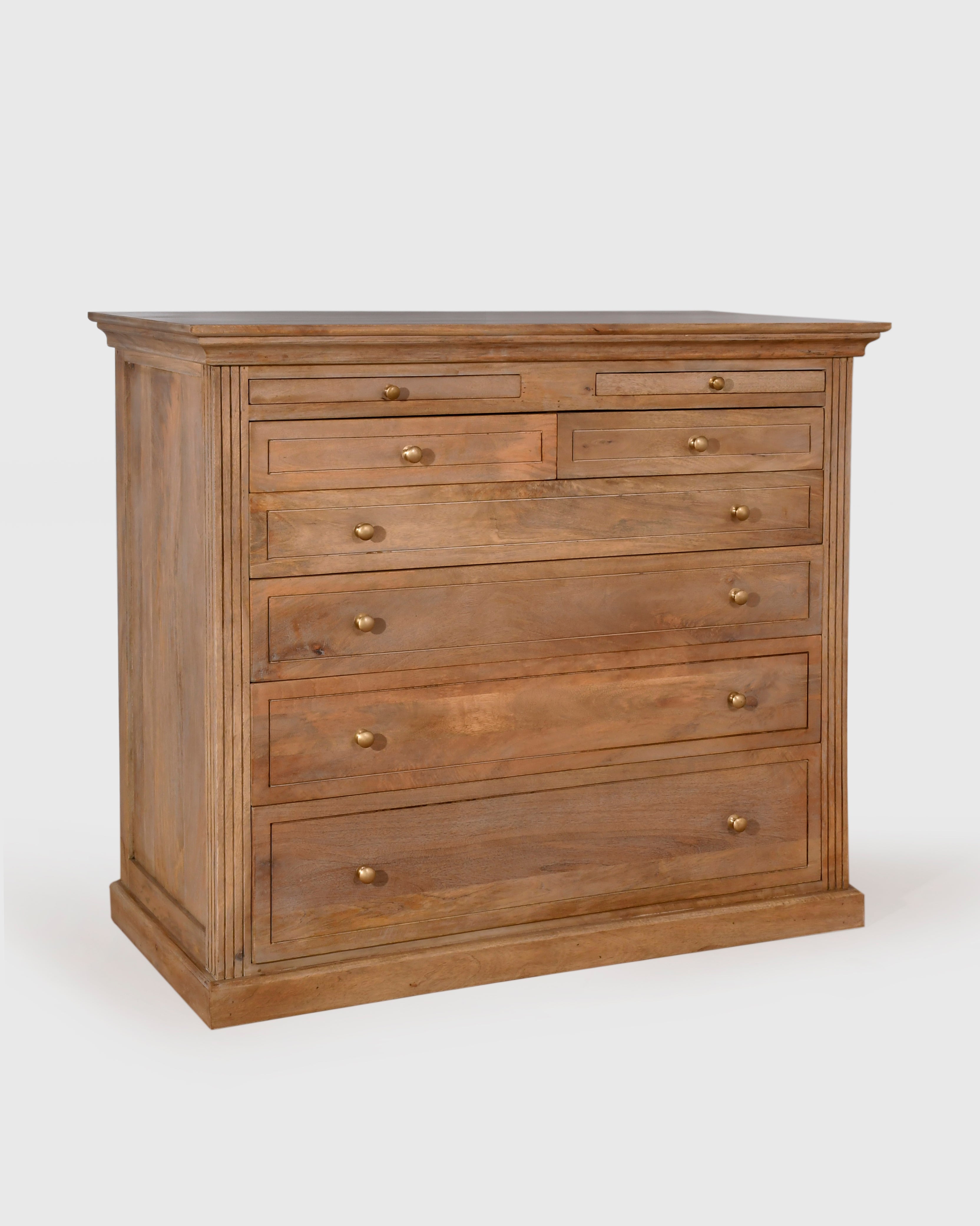 Solid Wood Chest of Drawers with Brass Knobs
