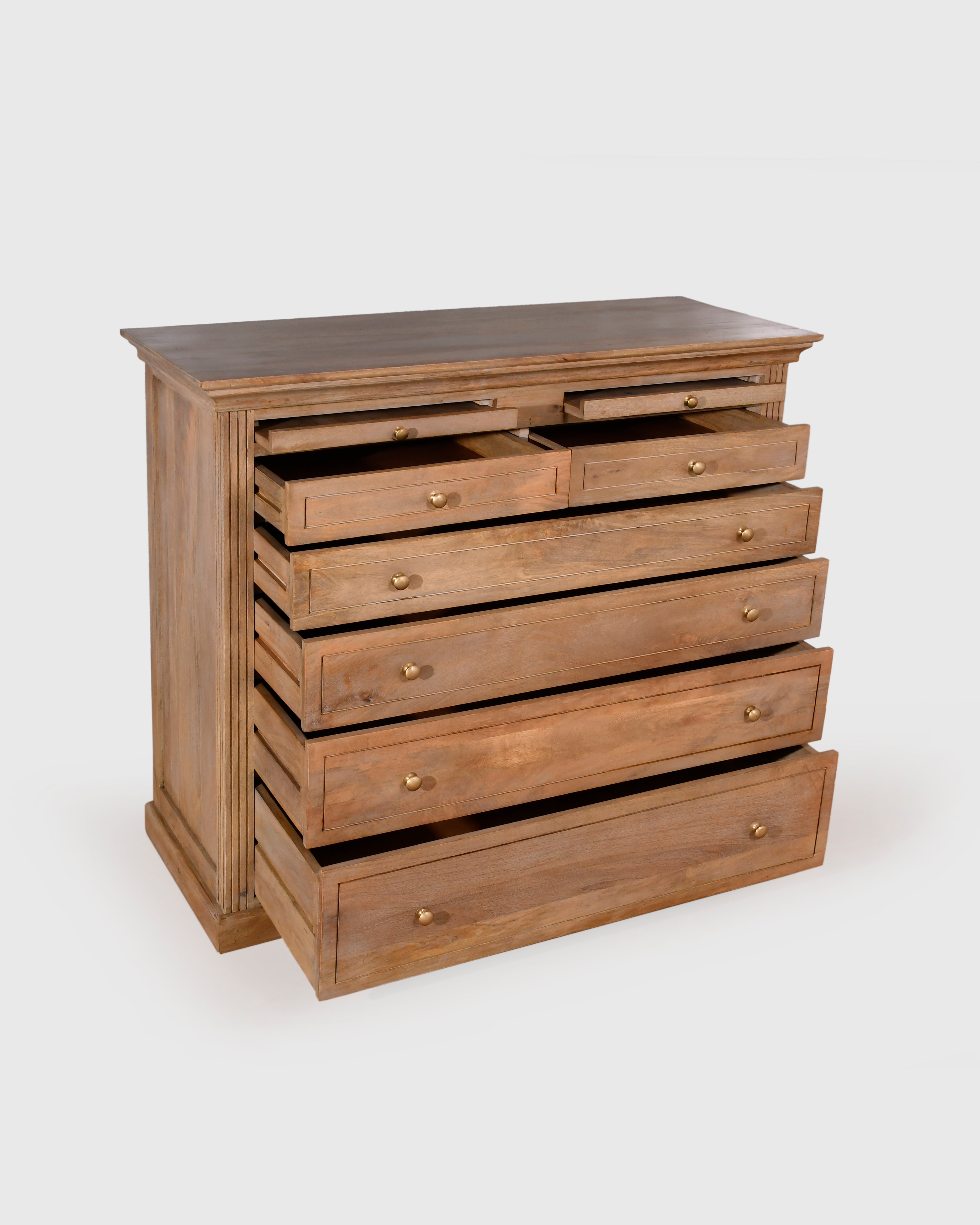 Solid Wood Chest of Drawers with Brass Knobs