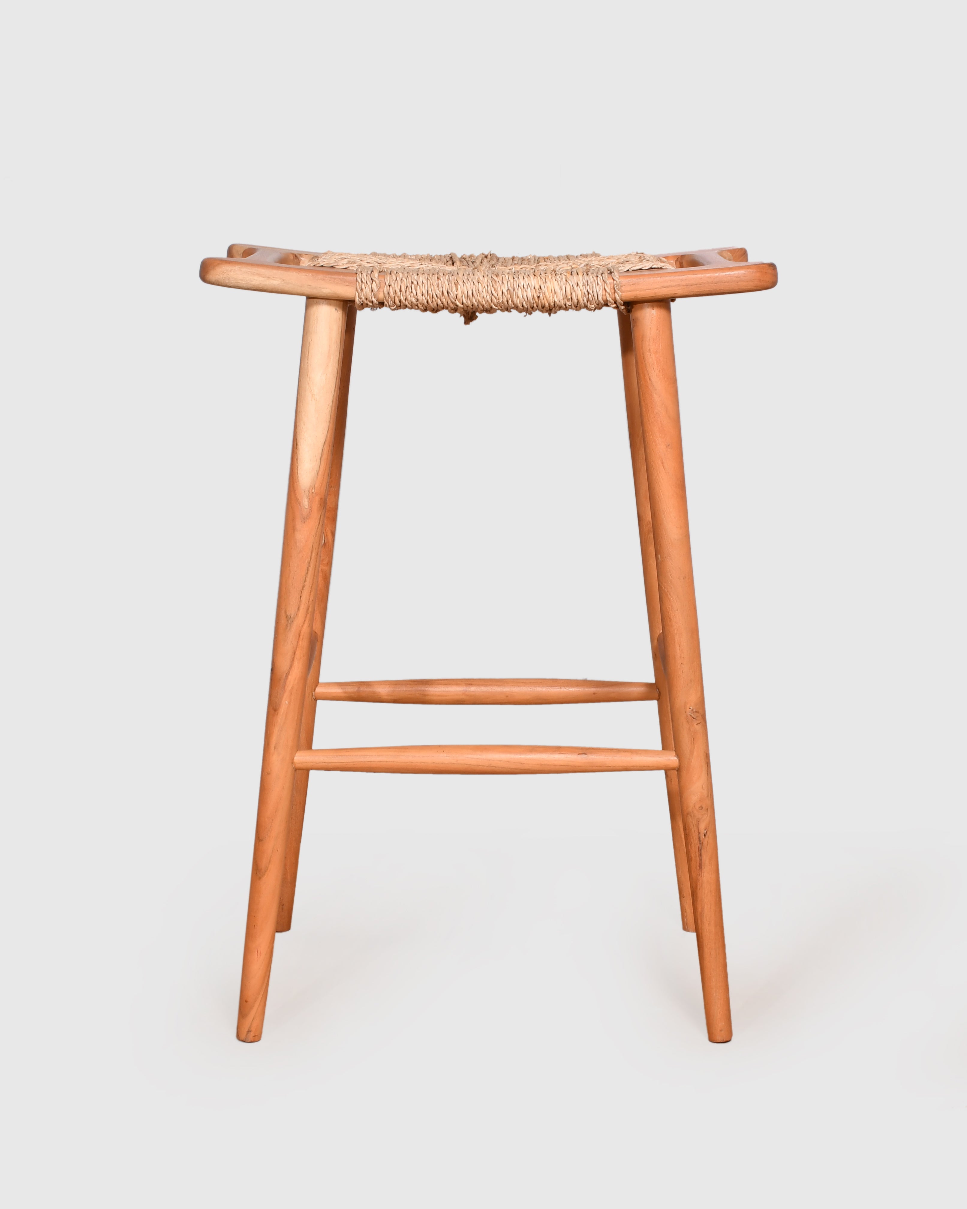 Rustic Woven Seat Wooden Bar Stool