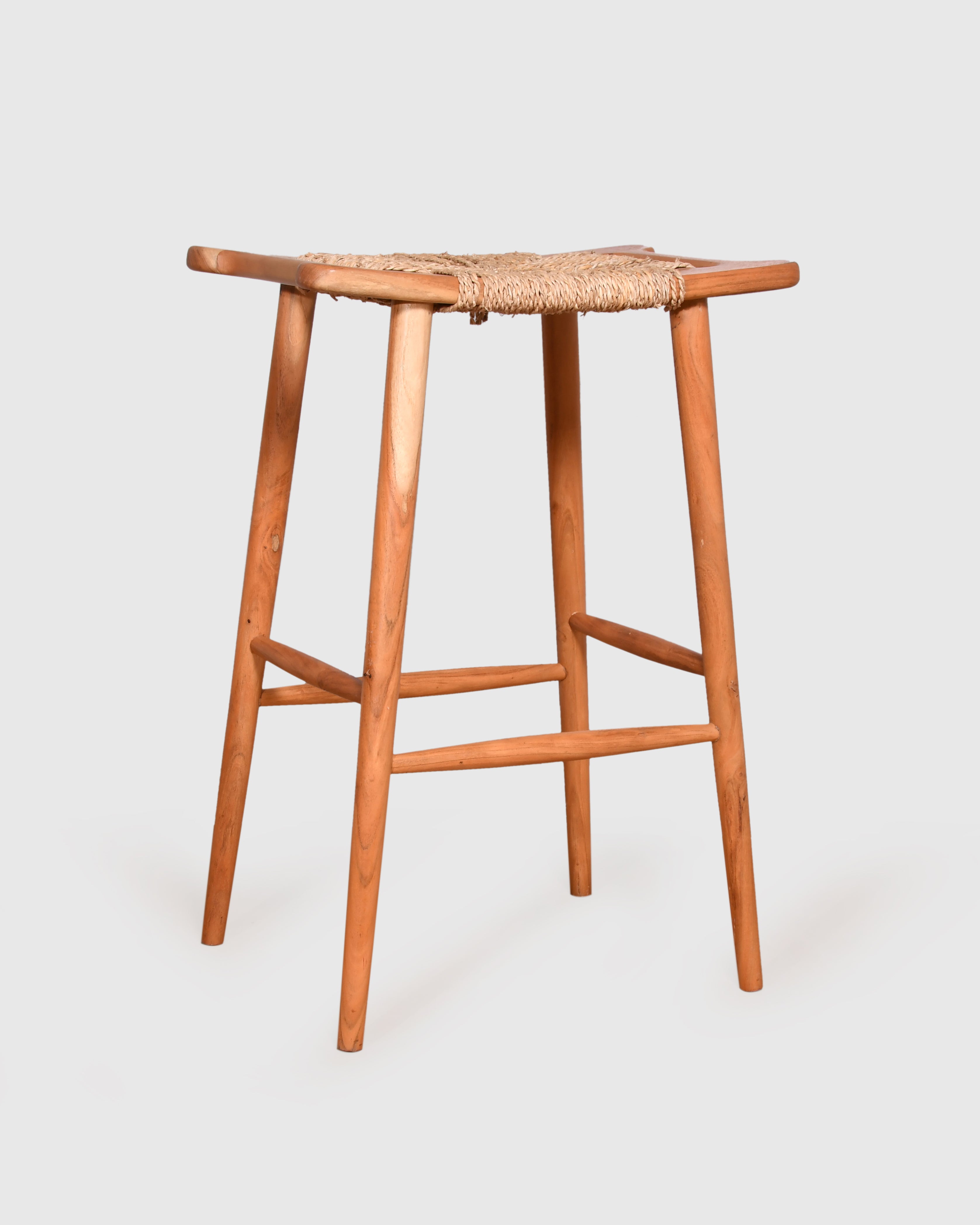 Rustic Woven Seat Wooden Bar Stool