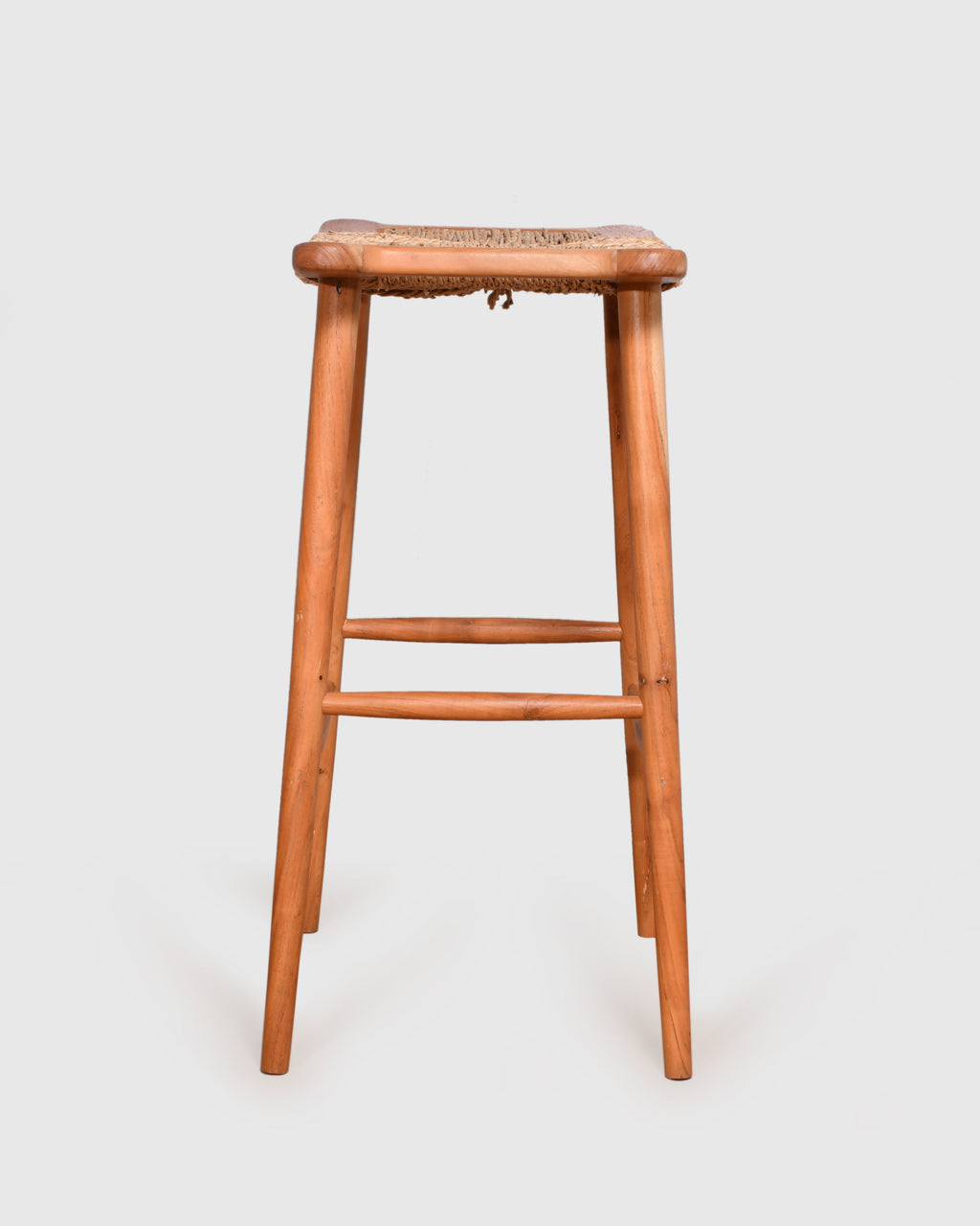 Rustic Woven Seat Wooden Bar Stool