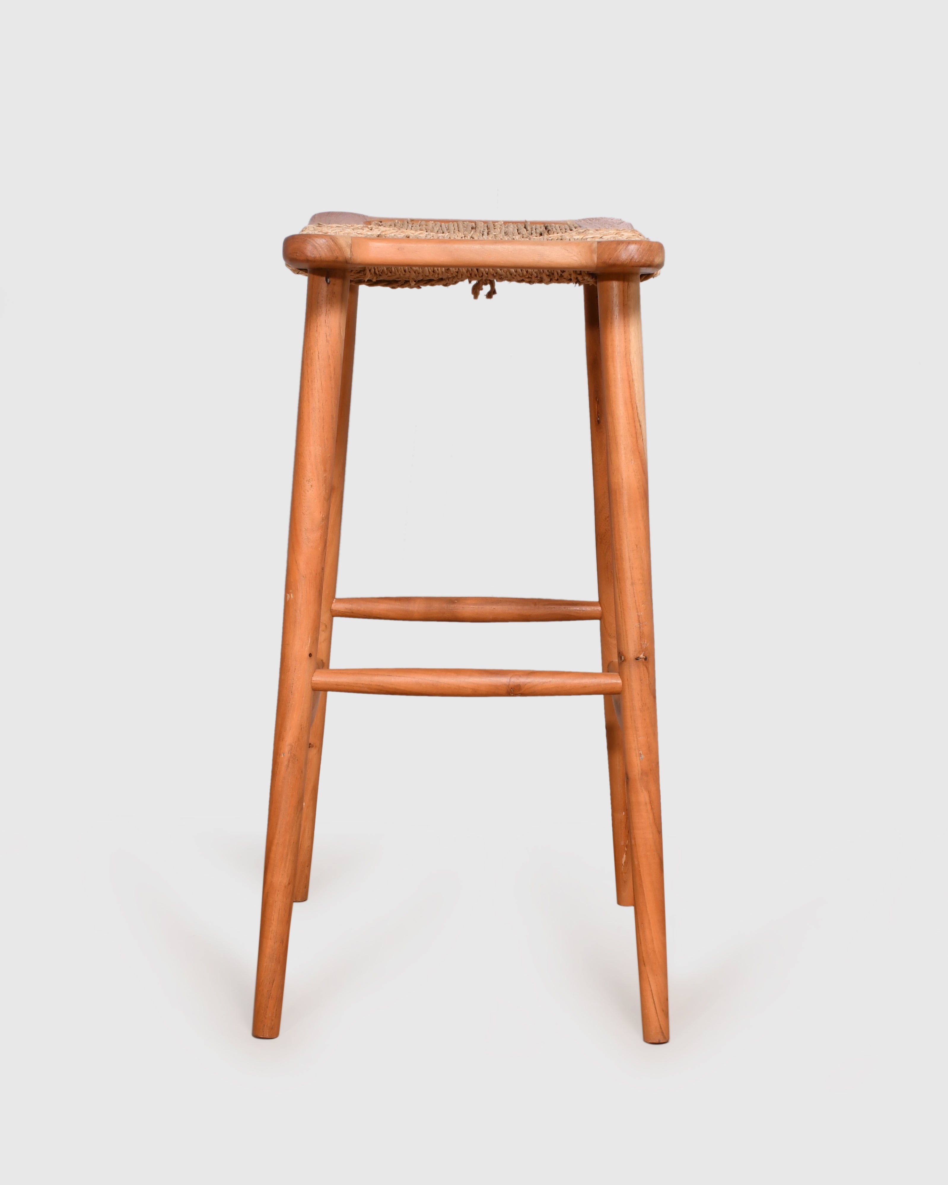 Rustic Woven Seat Wooden Bar Stool